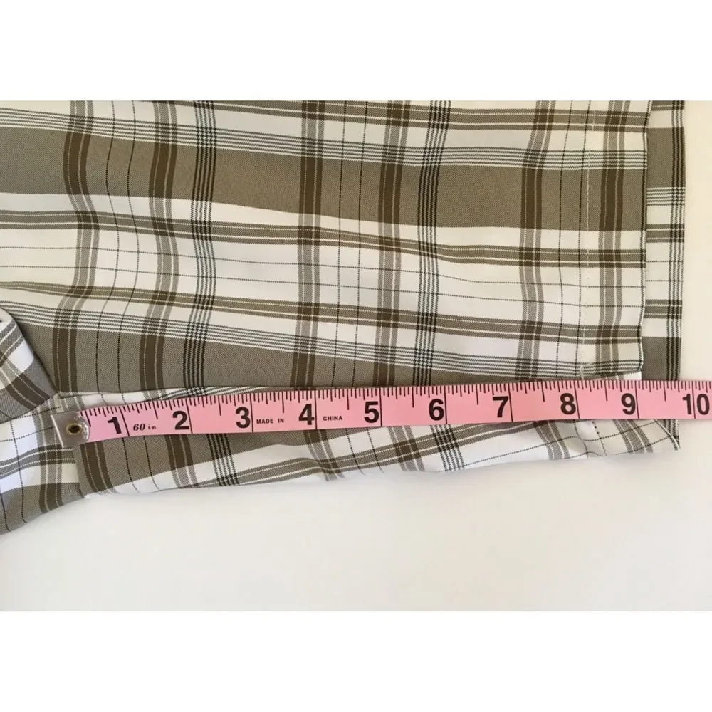 Haggar Golf Performance Shorts Mens 36 Brown White Plaid Expandable Waist